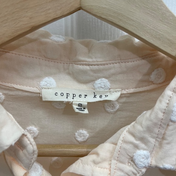 Copper Key Sheer Button Down Top with Polka Dots - Picture 4 of 4